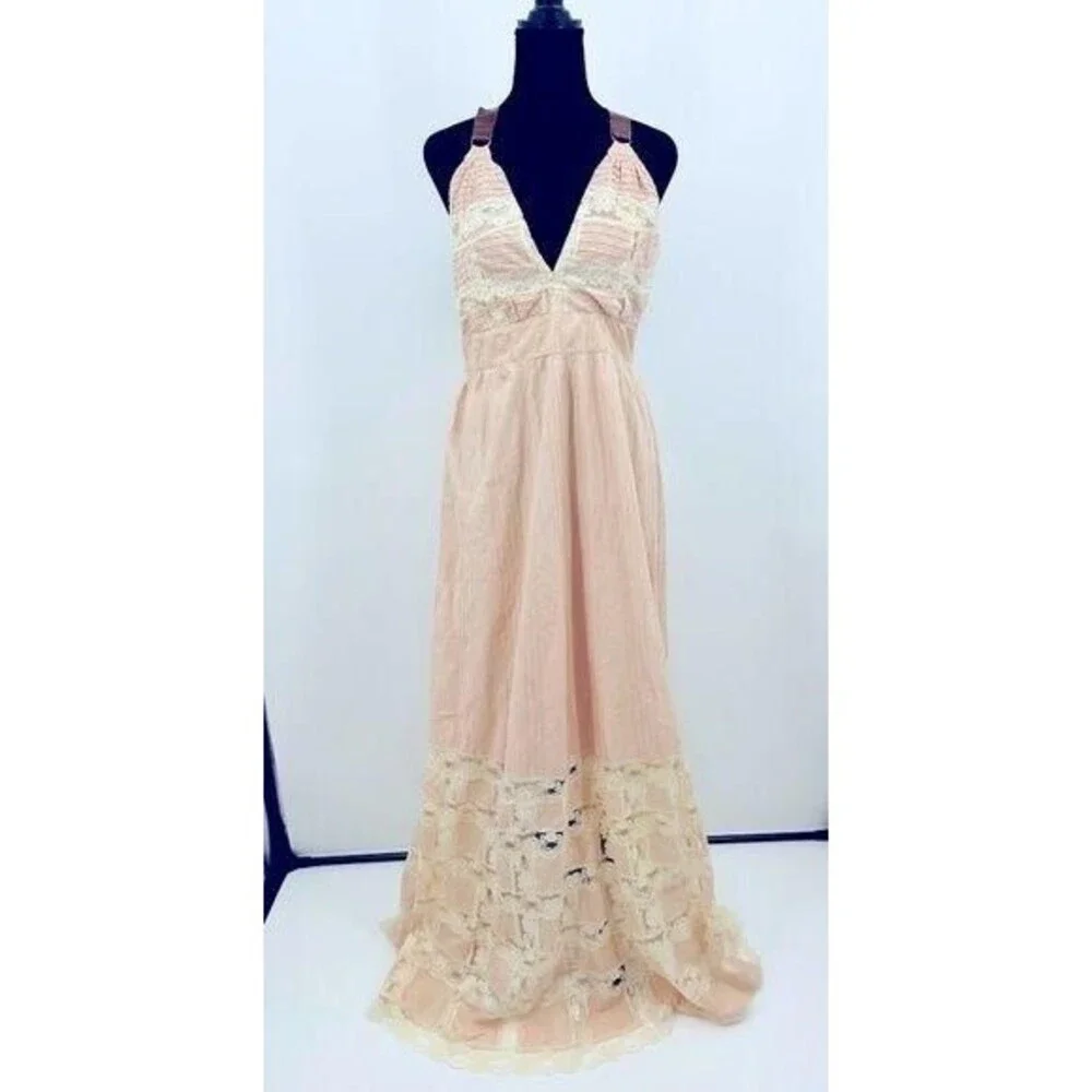 Free People Maxi Dress Rose Pink Slip Lace Boho Festival Prairie Y2K Babydoll